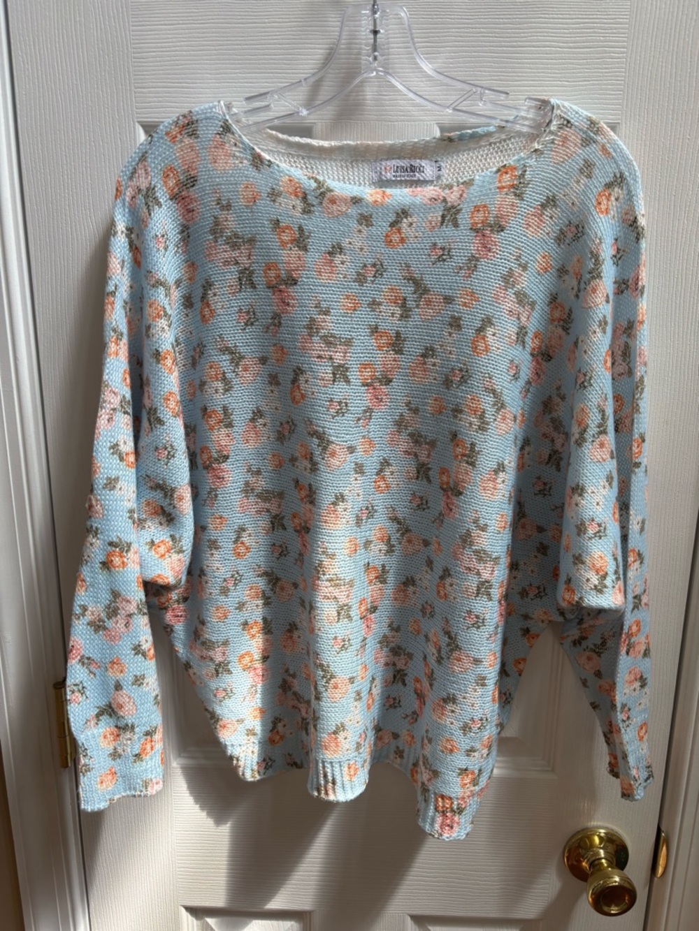 Luisa Ricci Italy Blue Floral Light Pullover Sweater Size Medium, EUC